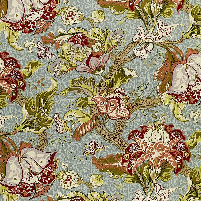 Ariella Jacobean fabric in robins egg color - pattern number 1319001 - by Schumacher in the Classic Prints collection