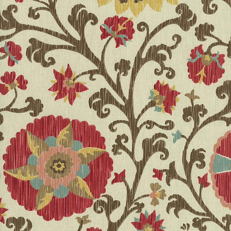 Fergana Embroidery Print fabric in teak color - pattern number 1327000 - by Schumacher in the Classic Prints collection