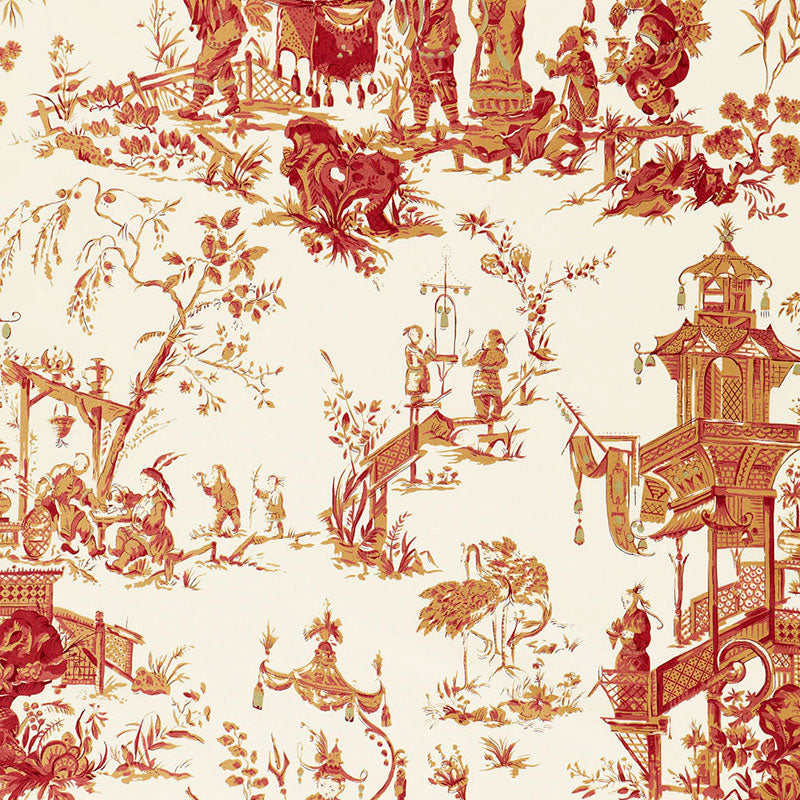 Chinois fabric in creme and red color - pattern number 168276 - by Schumacher in the Schumacher Classics collection