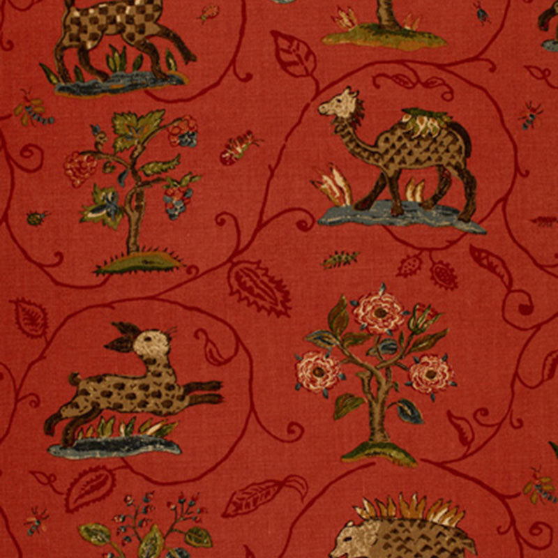 La Menagerie fabric in flame red color - pattern number 172762 - by Schumacher in the A Country Life collection