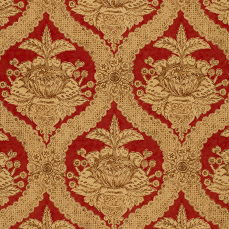 Haddon Hall Damask fabric in venetian red color - pattern number 172781 - by Schumacher in the The Libray Collection collection