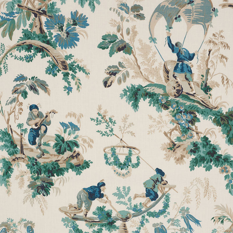Plaisirs De La Chine fabric in emerald and peacock color - pattern number 172854 - by Schumacher in the Schumacher Classics collection