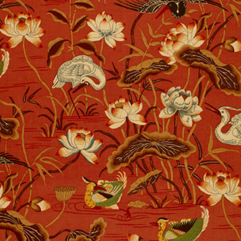 Lotus Garden fabric in lacquer color - pattern number 172930 - by Schumacher in the Schumacher Classics collection