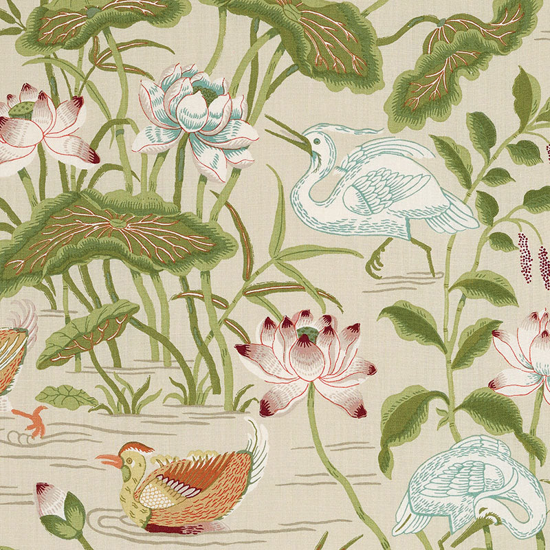 Lotus Garden fabric in parchment color - pattern number 172936 - by Schumacher in the Schumacher Classics collection