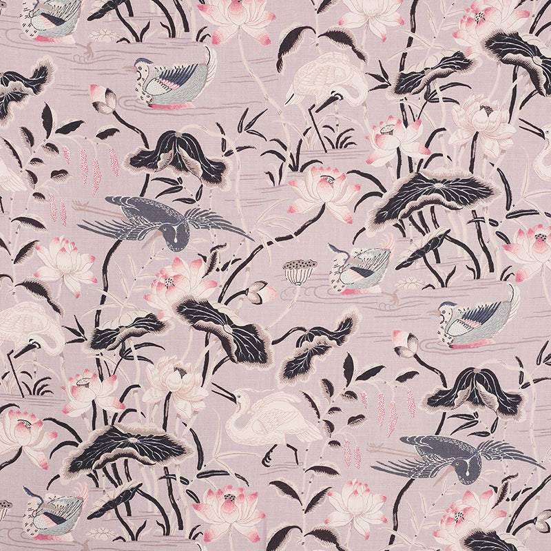 Lotus Garden fabric in lilac color - pattern number 172937 - by Schumacher in the Schumacher Classics collection