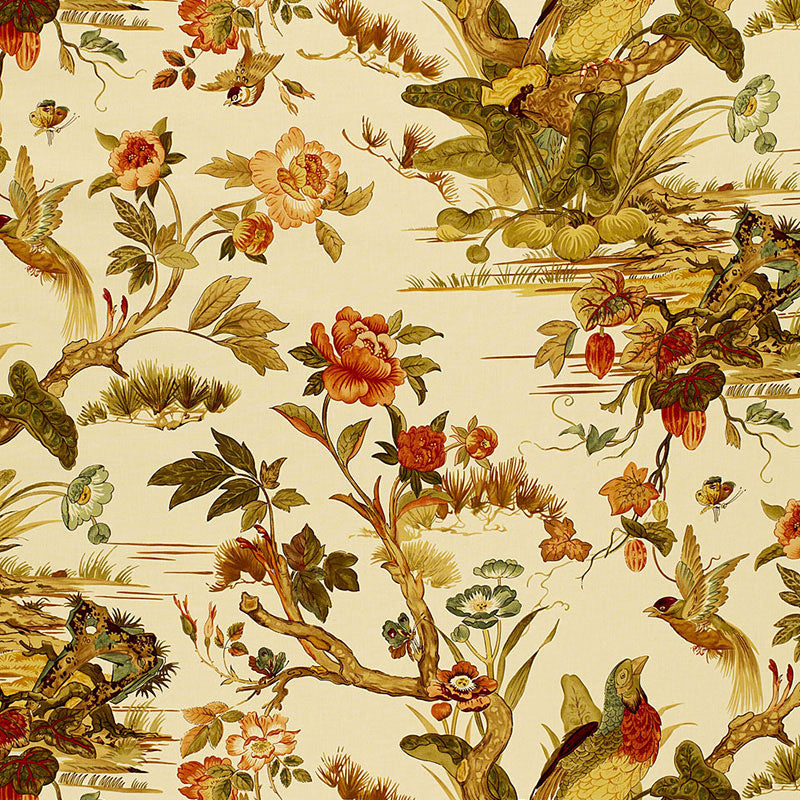 Le Faisan Chinoiserie fabric in spice color - pattern number 173082 - by Schumacher in the Classic Prints collection