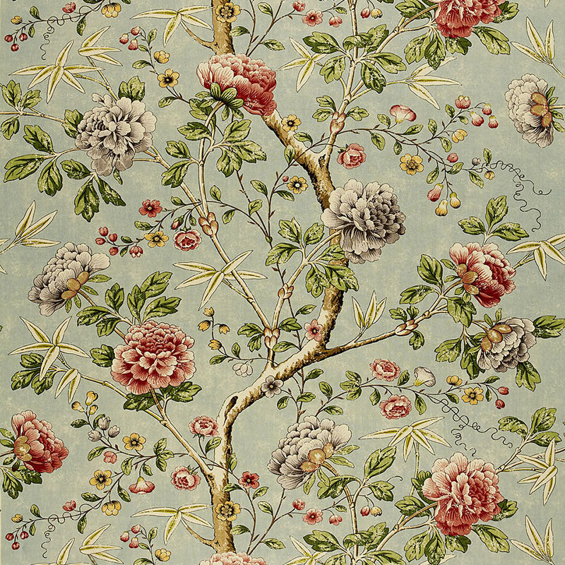 Mandarin Peony fabric in aquamarine color - pattern number 173421 - by Schumacher in the Classic Prints collection