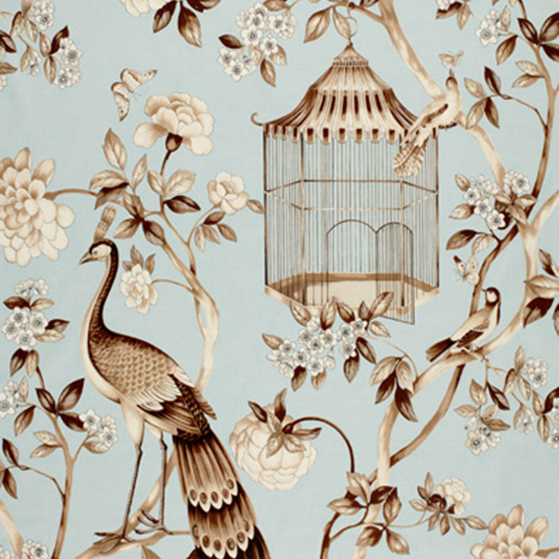 Oiseaux Et Fleurs fabric in mineral color - pattern number 173440 - by Schumacher in the Schumacher Classics collection
