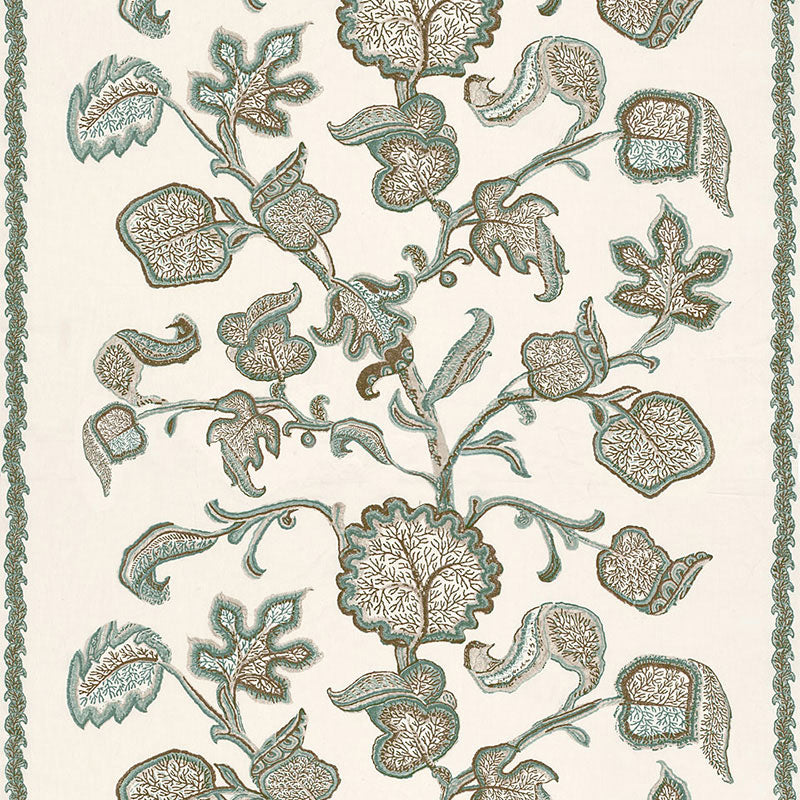Palampore Block Print fabric in teal color - pattern number 173612 - by Schumacher in the Perennial Favorites collection