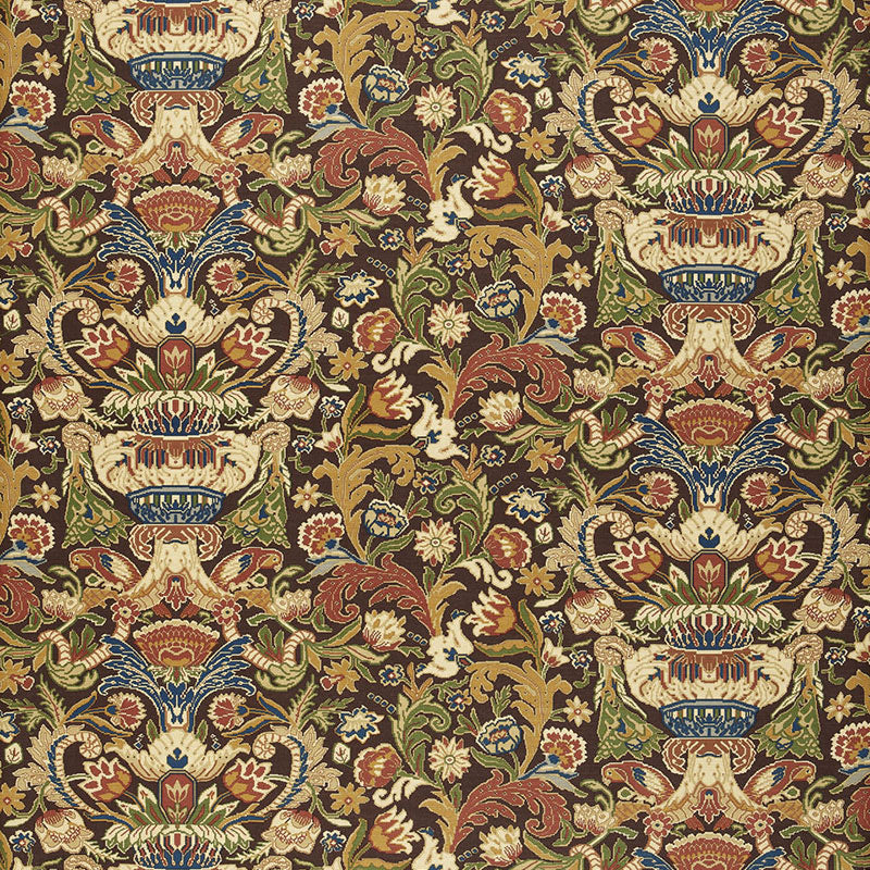 Egerton Tapestry Print fabric in umber color - pattern number 173620 - by Schumacher in the Classic Prints collection
