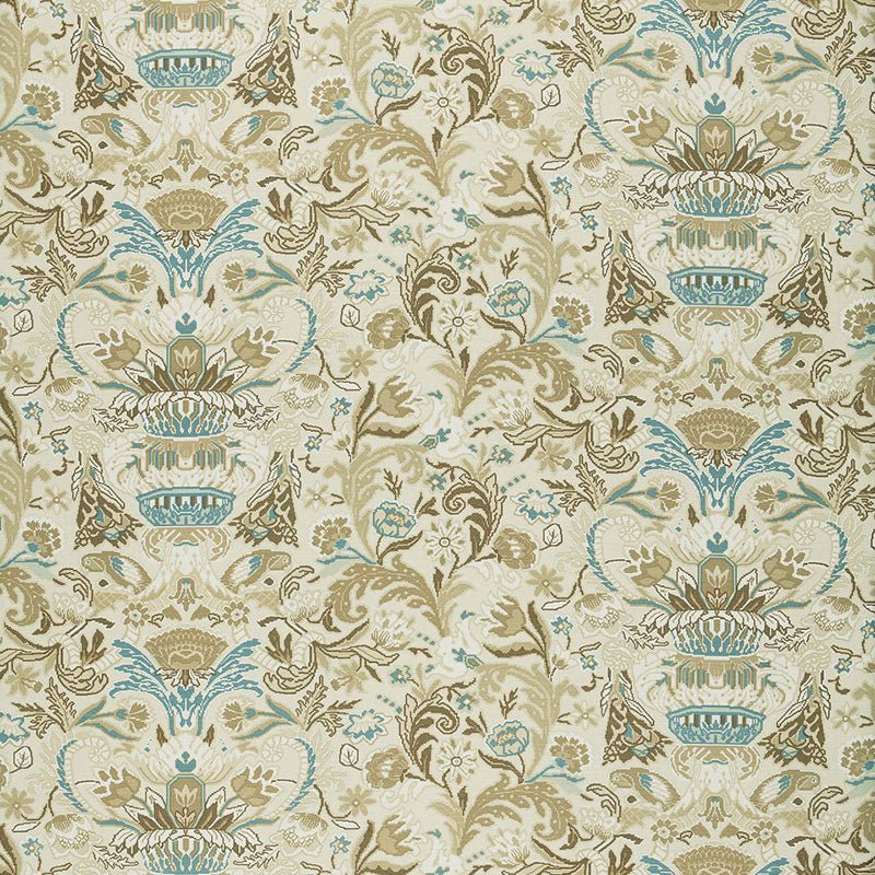 Egerton Tapestry Print fabric in almond color - pattern number 173622 - by Schumacher in the Classic Prints collection