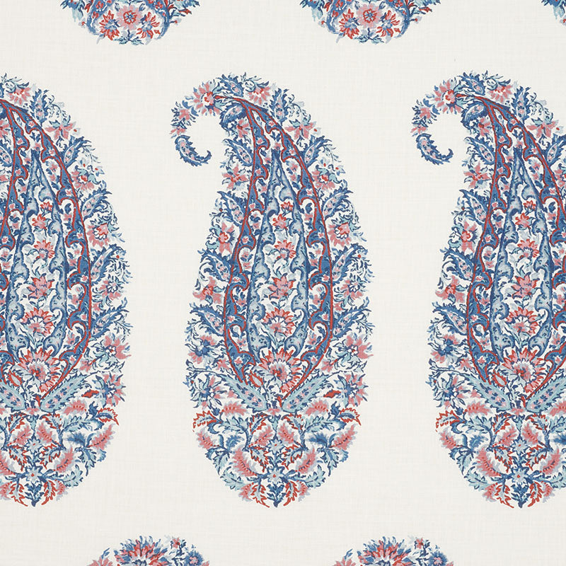 Shirala Paisley fabric in delft and rose color - pattern number 173784 - by Schumacher in the Palampore collection