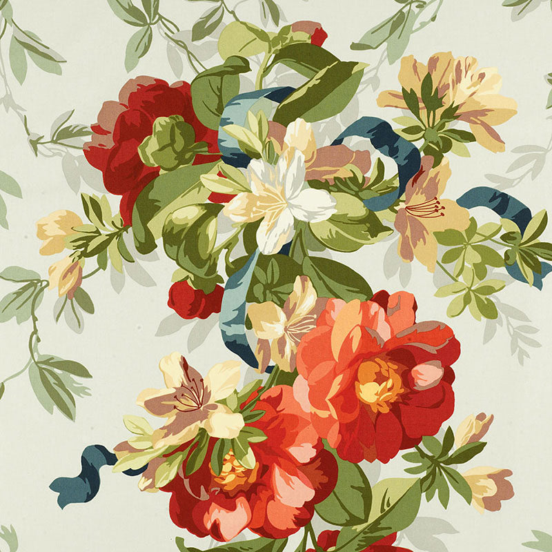 Ellesmere Ribbon Floral fabric in aqua color - pattern number 173811 - by Schumacher in the Good Vibrations collection