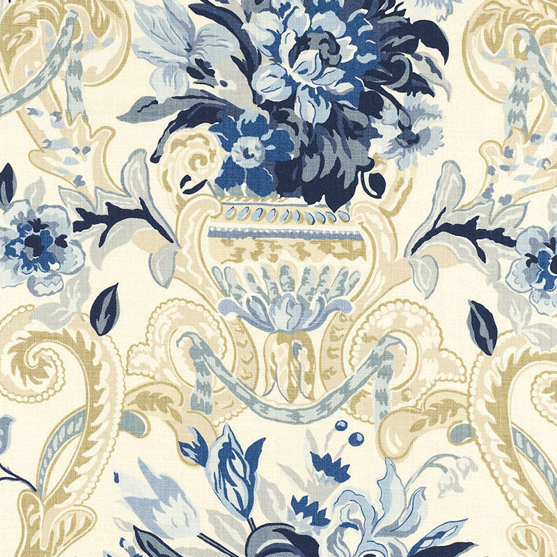 Aylesbury Vase fabric in delft color - pattern number 173843 - by Schumacher in the Classic Prints collection