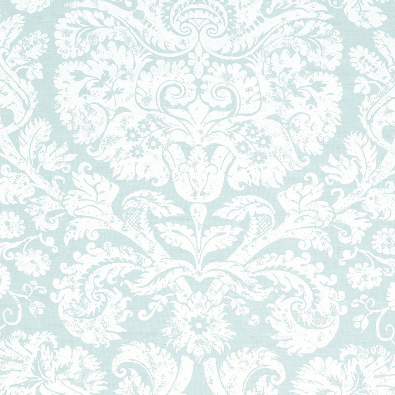 Barresa Damask fabric in aqua color - pattern number 174132 - by Schumacher in the Classic Prints collection