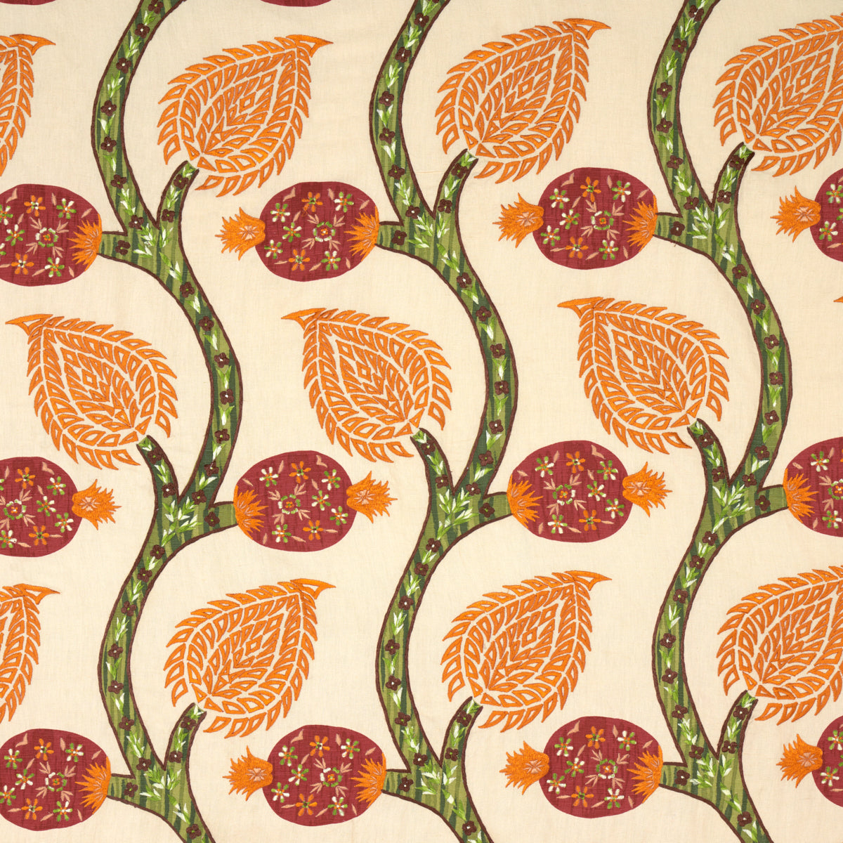 Nurata Embroidery fabric in coral color - pattern number 174180 - by Schumacher in the Perennial Favorites collection