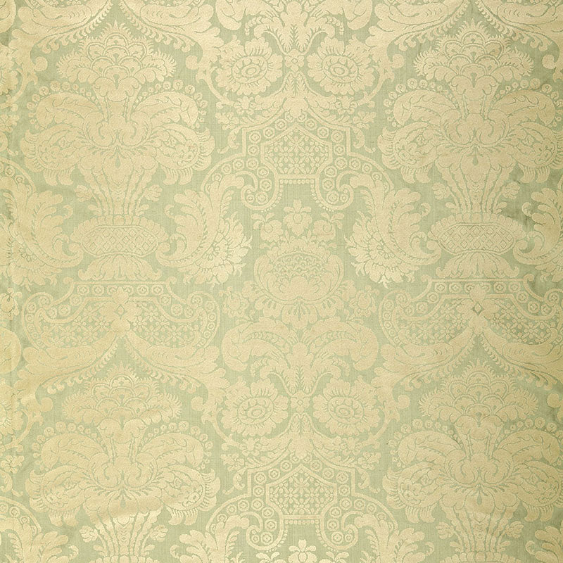 Padova Damask Print fabric in sea glass color - pattern number 174420 - by Schumacher in the Classic Prints collection