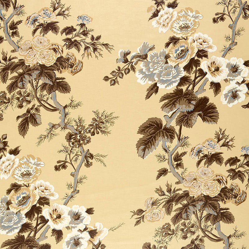 Pyne Hollyhock fabric in tobacco color - pattern number 174451 - by Schumacher in the Schumacher Classics collection