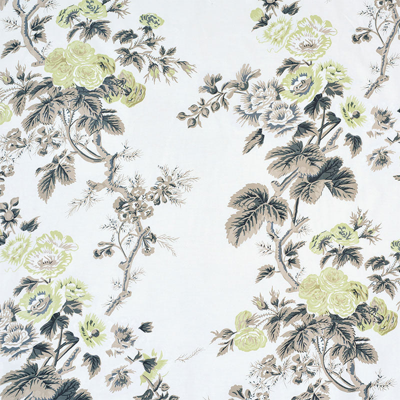 Pyne Hollyhock fabric in green tea color - pattern number 174455 - by Schumacher in the Schumacher Classics collection