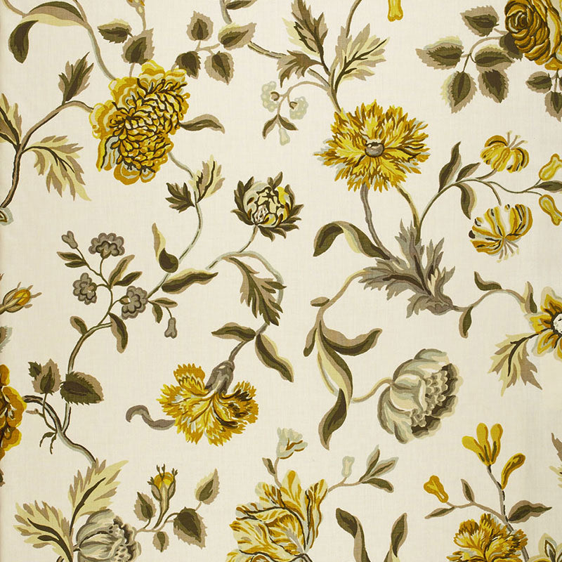 Avebury Floral Vine fabric in citrine color - pattern number 174521 - by Schumacher in the Good Vibrations collection