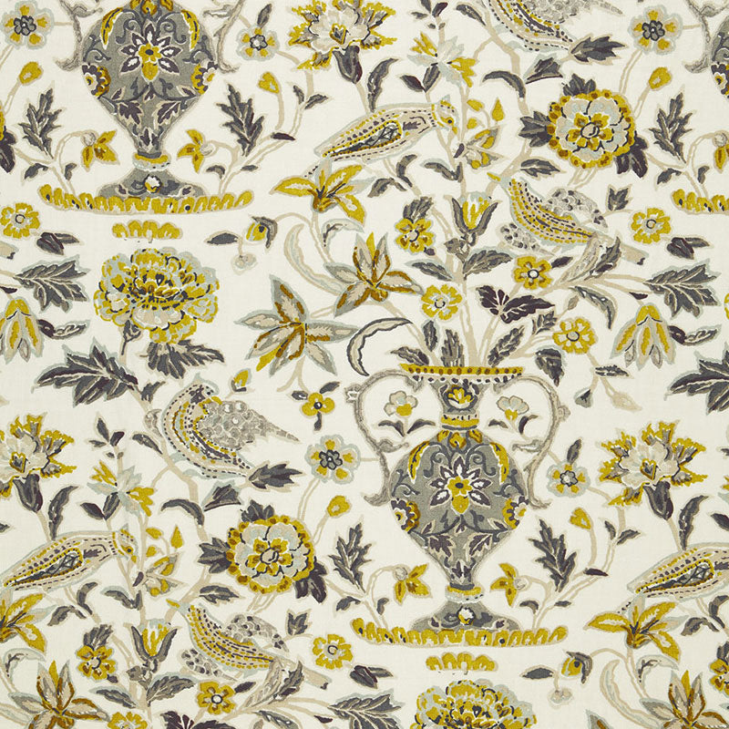 Camberwell Vase Print fabric in citrine color - pattern number 174550 - by Schumacher in the Schumacher Classics collection