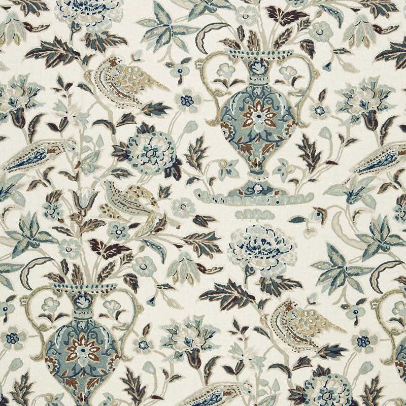 Camberwell Vase Print fabric in mineral color - pattern number 174551 - by Schumacher in the Schumacher Classics collection