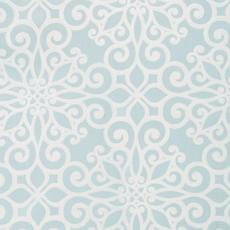 Rosegate Embroidered Print fabric in aquamarine color - pattern number 174560 - by Schumacher in the Au Naturel collection
