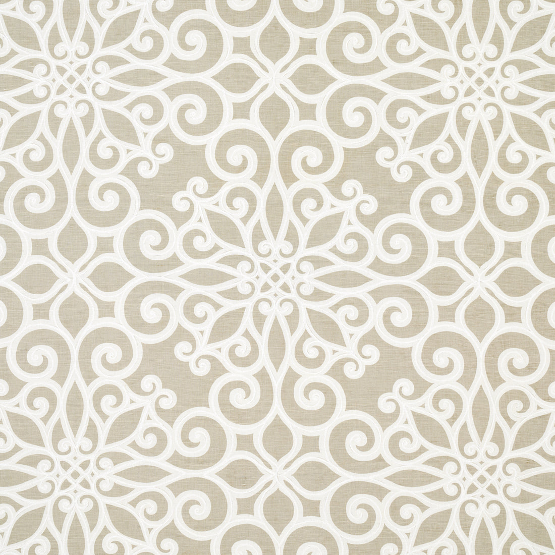 Rosegate Embroidered Print fabric in pumice color - pattern number 174562 - by Schumacher in the Au Naturel collection