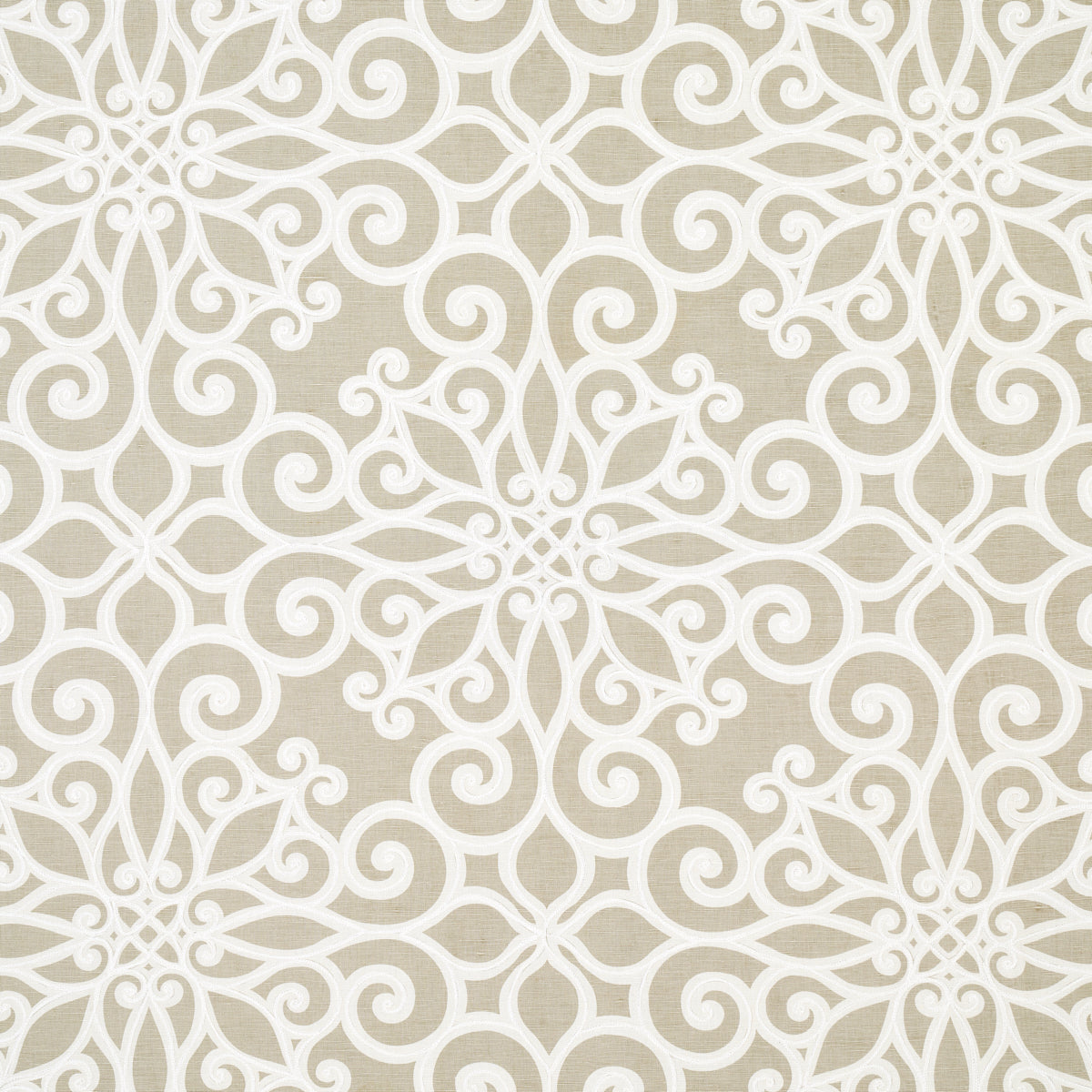 Rosegate Embroidered Print fabric in pumice color - pattern number 174562 - by Schumacher in the Au Naturel collection