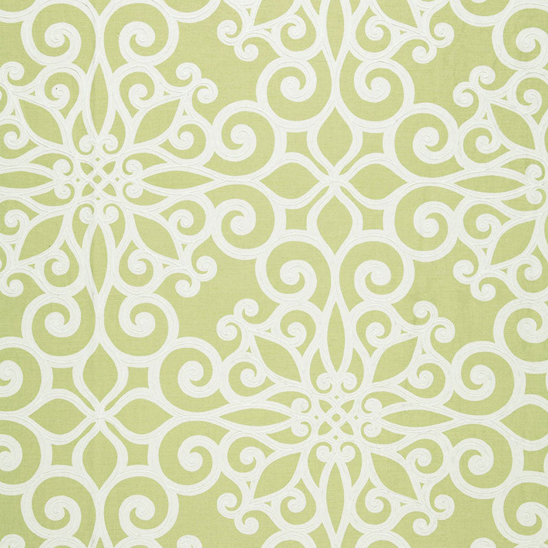 Rosegate Embroidered Print fabric in chartreuse color - pattern number 174563 - by Schumacher in the Au Naturel collection