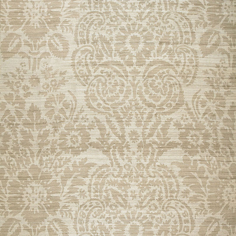 Malay Damask Print fabric in putty color - pattern number 174610 - by Schumacher in the Au Naturel collection