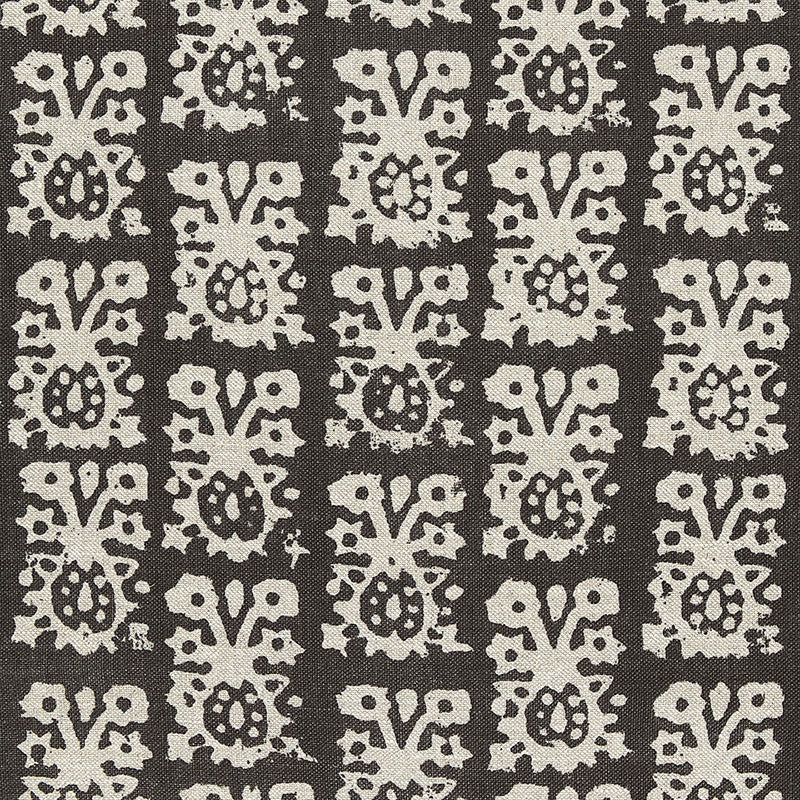 Jakarta Linen Print fabric in graphite color - pattern number 174630 - by Schumacher in the Au Naturel collection