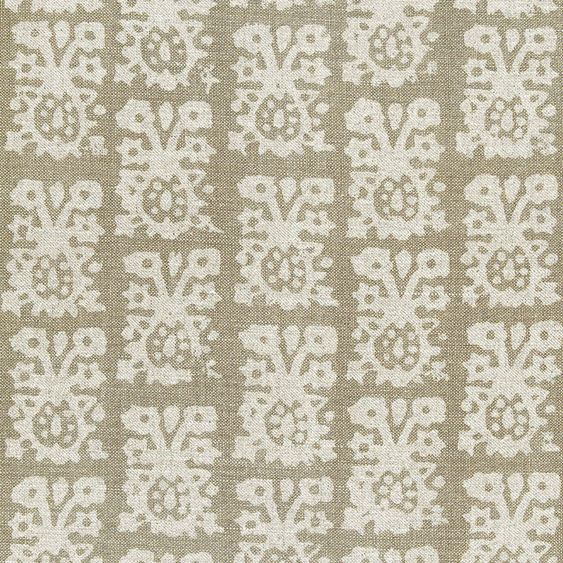 Jakarta Linen Print fabric in greige color - pattern number 174631 - by Schumacher in the Au Naturel collection