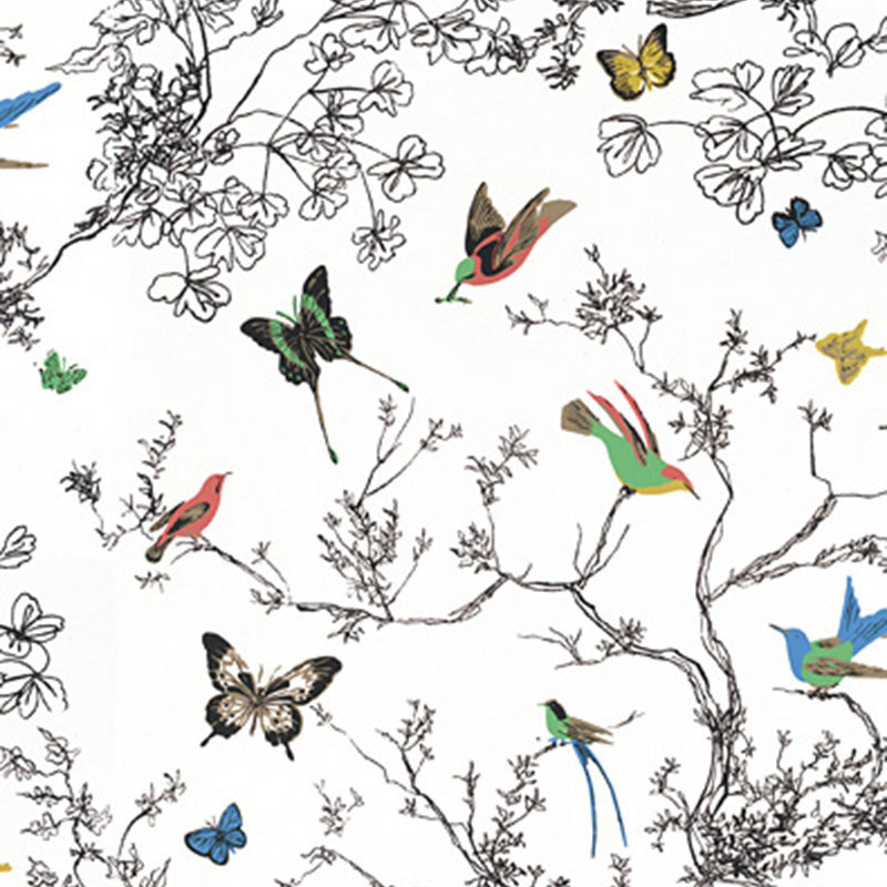 Birds &amp; Butterflies fabric in multi on white color - pattern number 174760 - by Schumacher in the Exuberant Prints collection
