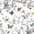 Birds & Butterflies fabric in multi on white color - pattern number 174760 - by Schumacher in the Exuberant Prints collection