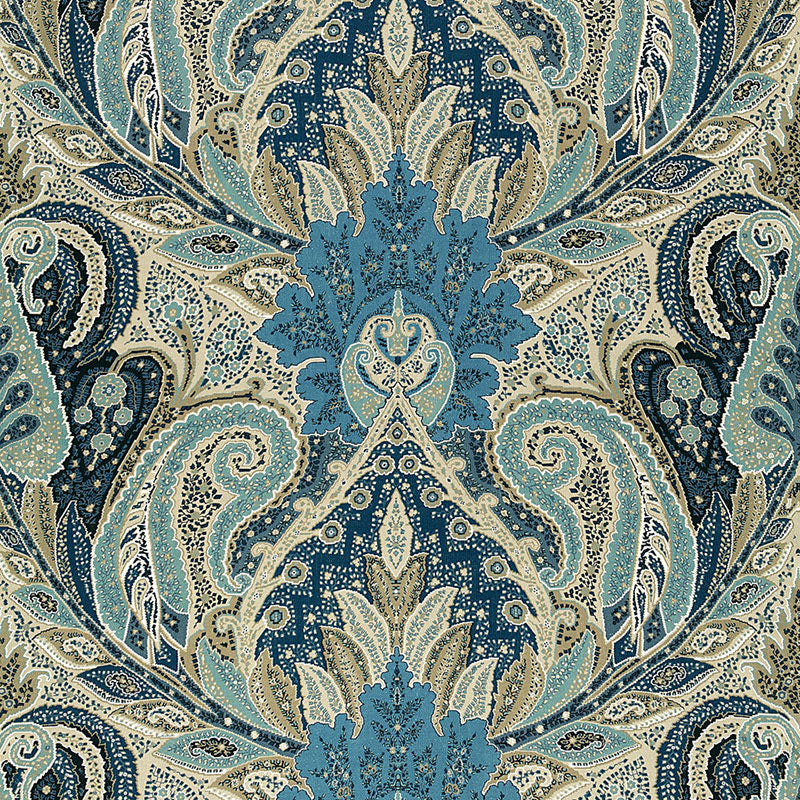 Cambay Paisley Print fabric in azure color - pattern number 174883 - by Schumacher in the Ottoman Chic collection