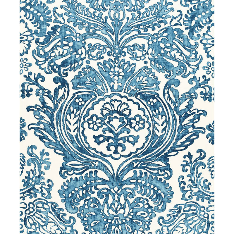 Tremezzo Damask fabric in caspian color - pattern number 175090 - by Schumacher in the Classic Prints collection