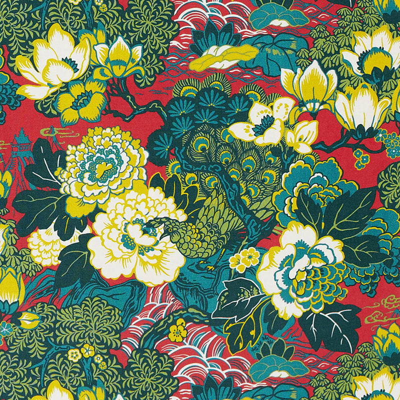 Shanghai Peacock fabric in cerise color - pattern number 175130 - by Schumacher in the Exuberant Prints collection