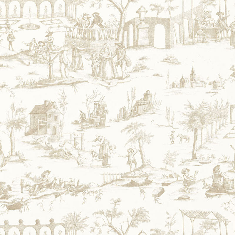 Siena Toile fabric in greige color - pattern number 175172 - by Schumacher in the Palazzo collection