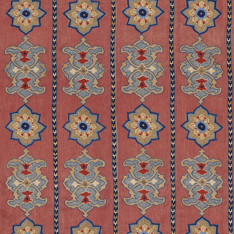 Temara Hand Embroidered Print fabric in pomegranate color - pattern number 175180 - by Schumacher in the Classic Prints collection