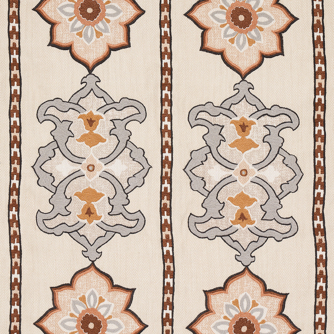 Temara Hand Embroidered Print fabric in natural color - pattern number 175182 - by Schumacher in the Bohemia collection