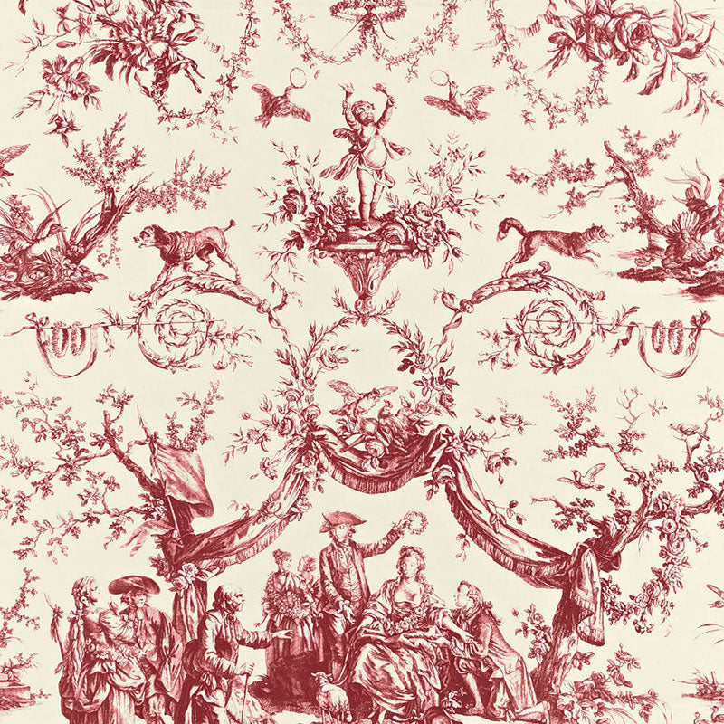 Le Couronnement De La Rosiere fabric in rouge color - pattern number 175270 - by Schumacher in the Classic Prints collection