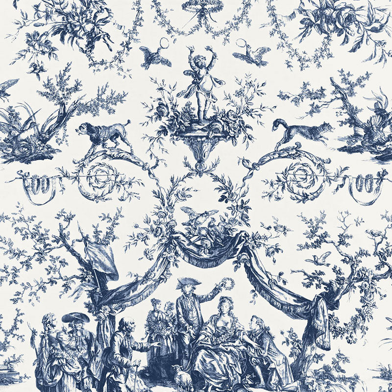 Le Couronnement De La Rosiere fabric in bleu color - pattern number 175271 - by Schumacher in the Classic Prints collection