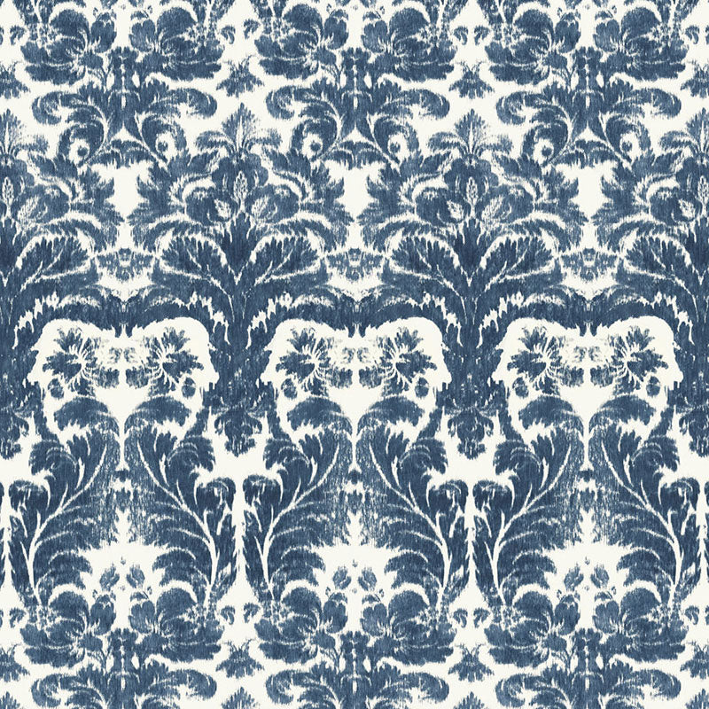 Aurora Damask fabric in indigo color - pattern number 175342 - by Schumacher in the Au Naturel collection