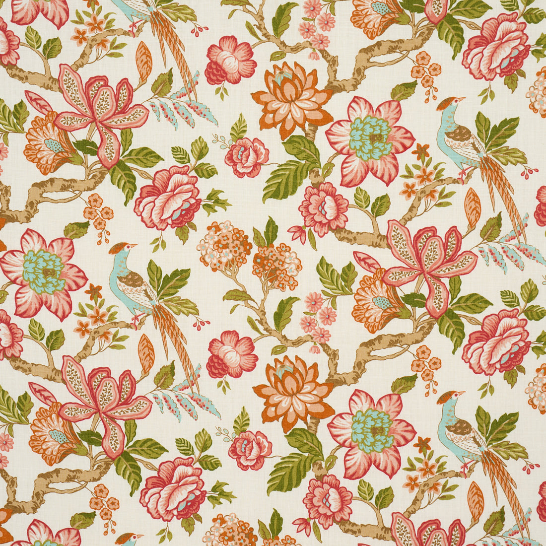 Huntington Gardens fabric in coral color - pattern number 175561 - by Schumacher in the Timothy Corrigan collection