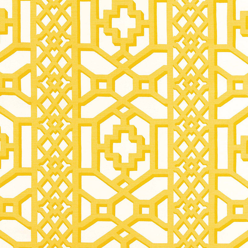 Zanzibar Trellis Chintz fabric in canary color - pattern number 175730 - by Schumacher in the 125th Anniversary collection