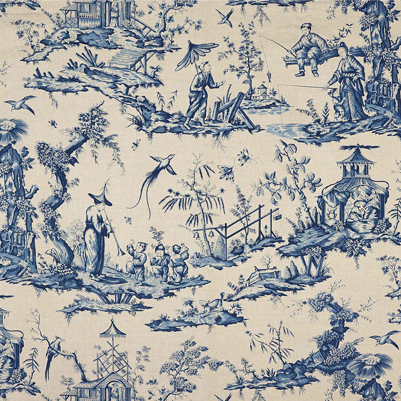 Shengyou Toile fabric in indigo color - pattern number 175800 - by Schumacher in the Schumacher Classics collection