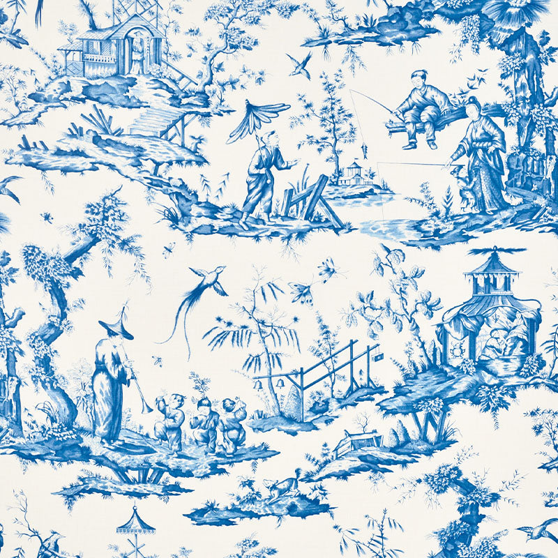 Shengyou Toile fabric in blue color - pattern number 175804 - by Schumacher in the Revisit Of Popular Patterns collection