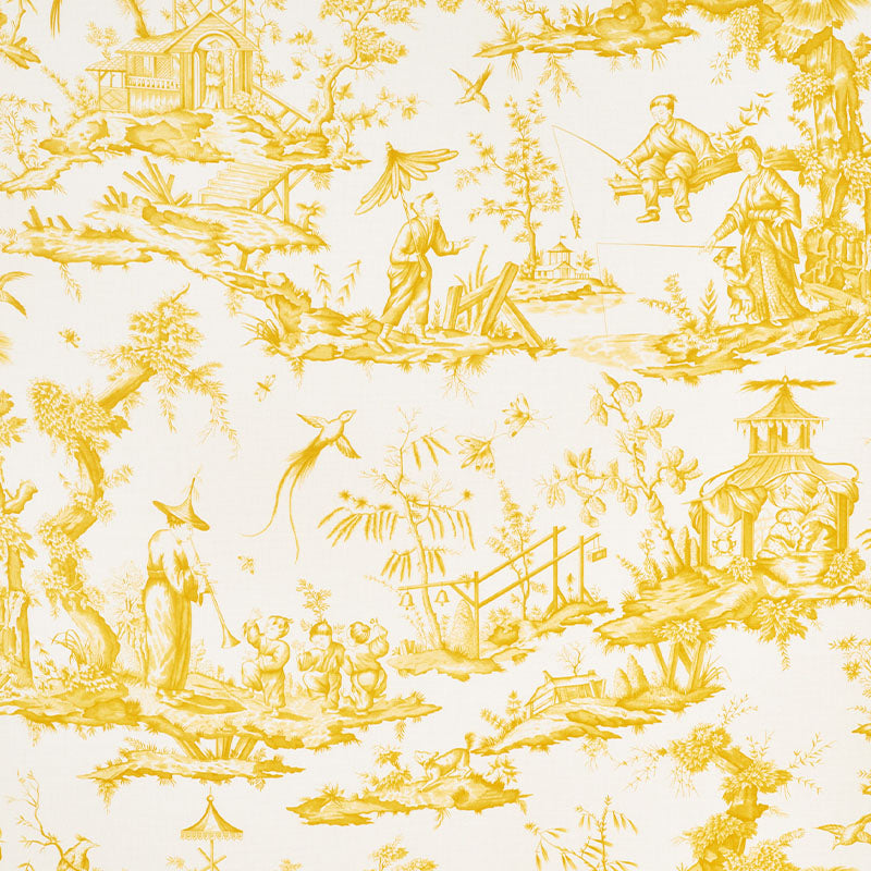 Shengyou Toile fabric in yellow color - pattern number 175805 - by Schumacher in the Revisit Of Popular Patterns collection