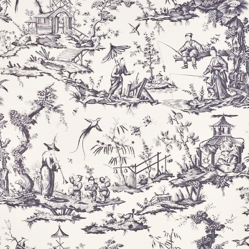 Shengyou Toile fabric in black color - pattern number 175806 - by Schumacher in the Revisit Of Popular Patterns collection